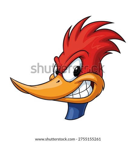 a cartoon woodpecker with a menacing expression, suitable for gaming or educational materials