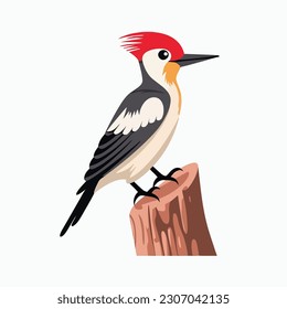 Cartoon Woodpecker on Tree Branch Illustration in Vector Format Isolated on White Background