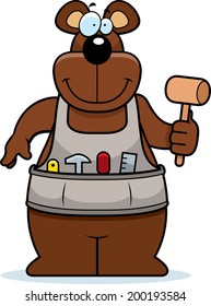 A cartoon woodworking bear with a mallet.