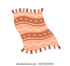 Cartoon wool carpet. Colorful sticker with brown rug with geometric pattern. Beautiful traditional carpet. Home interior decoration. Flat vector illustration isolated on white background