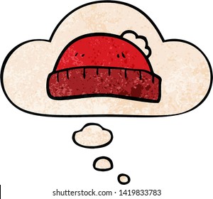 sombrero de lana de caricatura con burbuja de pensamiento en estilo de textura gruesa