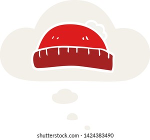 sombrero de lana de caricatura con burbuja de pensamiento en estilo retro