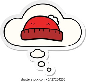 sombrero de lana de caricatura con burbuja de pensamiento como pegatina impresa