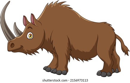 Cartoon Woolly Rhino On White Background