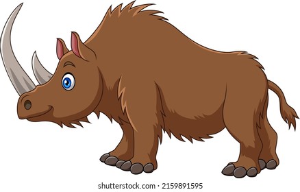 Cartoon Woolly Rhino On White Background