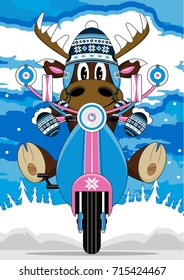 Cartoon Wooly Hat Reindeer on Scooter
