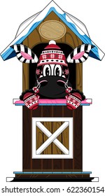 Cartoon Wooly Hat Zebra in Hut