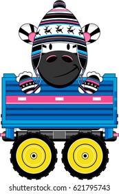 Cartoon Wooly Hat Zebra in Trailer