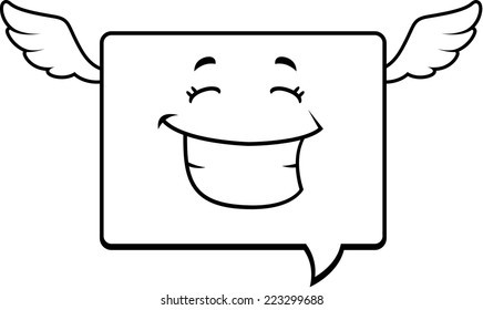 A cartoon word bubble witch wings happy and smiling.
