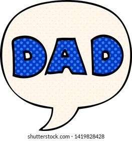  cartoon word dad with speech bubble in comic book style