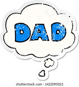  palabra de dibujos animados papá con burbuja de pensamientos como pegatina gastada angustiada