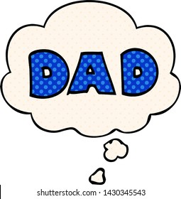  Cartoon Wort Papa mit Gedankenblase im Comicstil