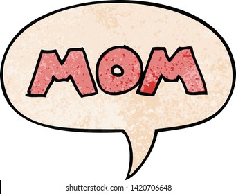  Cartoon Wort Mama mit Sprachblase im Retro-Stil