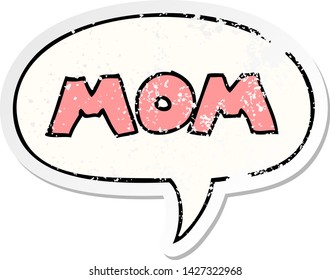  Cartoon Wort Mama mit Sprachblase bedrückte alte Aufkleber