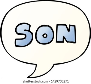 palabra de dibujos animados hijo con burbuja de voz en un estilo de gradiente suave