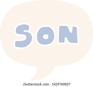 cartoon word son with speech bubble in retro style