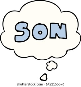 Cartoon Wort Sohn mit Gedankenblase