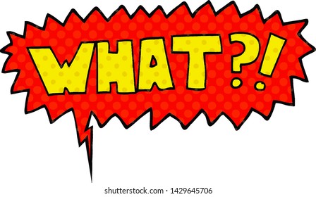 cartoon word What?! with speech bubble in comic book style