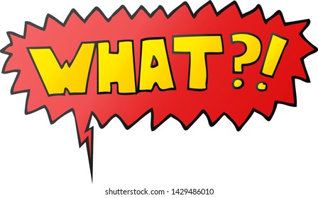 cartoon word What?! with speech bubble in smooth gradient style