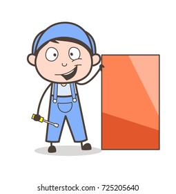 Cartoon Worker with Blank Billboard Vector Illustration