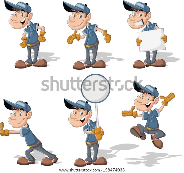 Cartoon Worker Blue Uniform Hat Stock Vector (Royalty Free) 158474033 ...