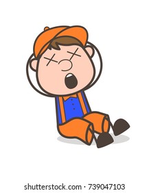 Cartoon Worker Character Dizzy Face Vector