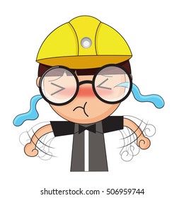 Cartoon worker on white background. Vector illustration.