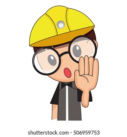 Cartoon worker on white background. Vector illustration.