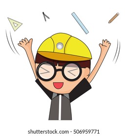 Cartoon worker on white background. Vector illustration.