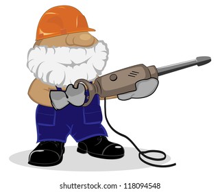 cartoon worker with pneumatic hammer