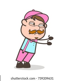 Cartoon Worker Pulling Item with Full of Force