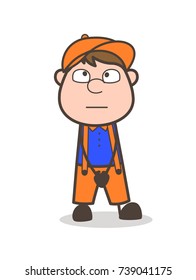 Cartoon Worker Thinking Face Vector