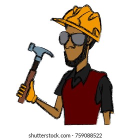 Cartoon worker with tool icon vector illustration graphic design