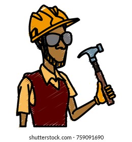 Cartoon worker with tool icon vector illustration graphic design