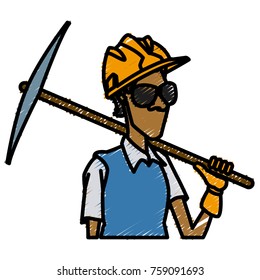 Cartoon worker with tool icon vector illustration graphic design