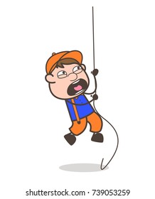Cartoon Worker Trying to Climb Rope in Training Vector