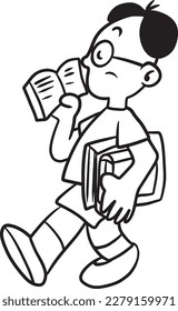 Cartoon working man holding book doodle kawaii anime cute drawing character chibi manga comic