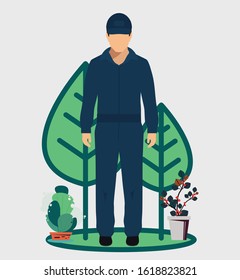 Cartoon workshop worker isolated on background. Vector illustration