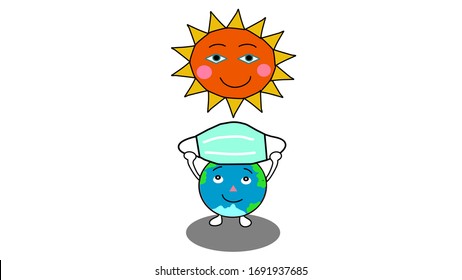 caricatura de mascarilla de secado mundial al sol