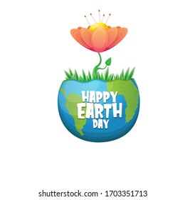 cartoon World earth day greeting card or banner with earth globe isolated on white background. Vector World earth day concept poster illustration with planet Earth isolated on white background
