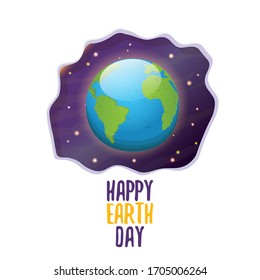 cartoon World earth day greeting card or banner with earth globe is space isolated on white background. Vector World earth day concept poster illustration with planet Earth
