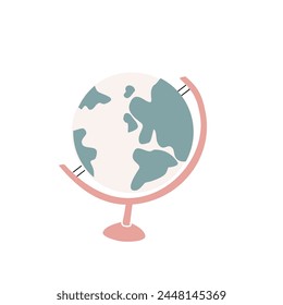 Cartoon world globe in pastel colors. Vector illustration for poster, textile. Education concept. 