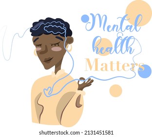 Cartoon worlds mental health matters woman isolated