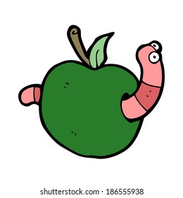 gusano de caricatura en manzana