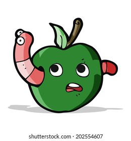 cartoon worm in apple