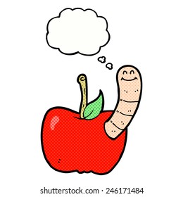 gusano de caricatura en manzana