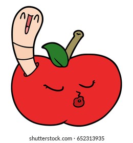 cartoon worm in apple