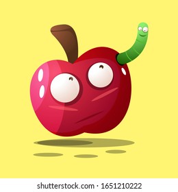 Cartoon Worm in Apple Illustration