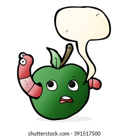 cartoon worm in apple with speech bubble
