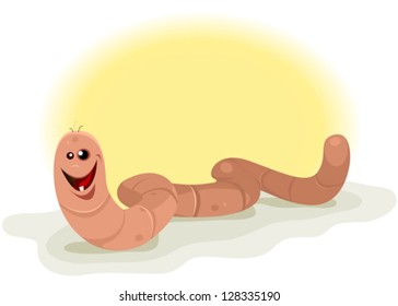 Cartoon Worm Character/ Illustration of a funny cartoon earth worm character smiling and crawling